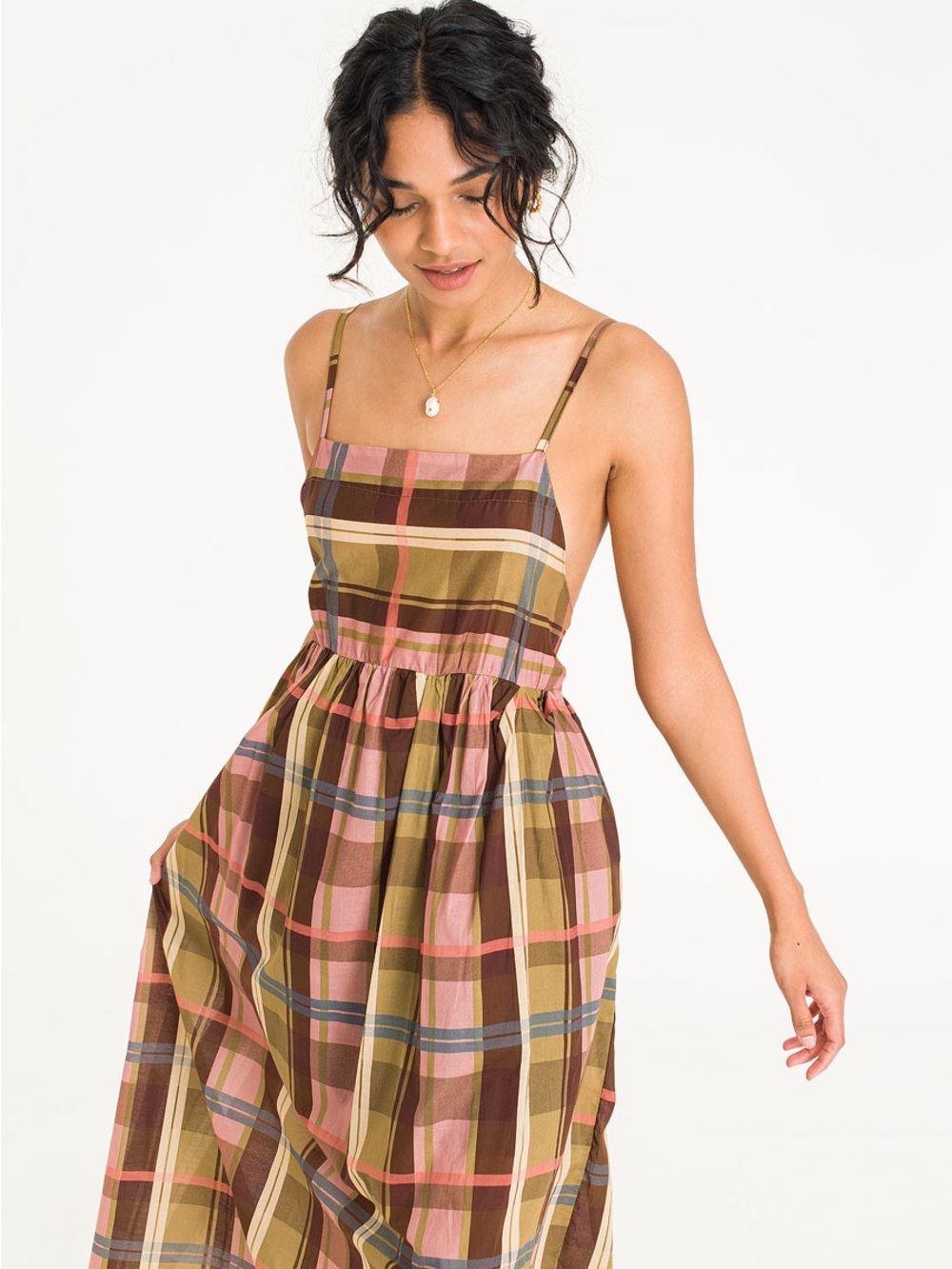 Olive Clothing Check Slip Dress, Pink - Picture 3 of 5